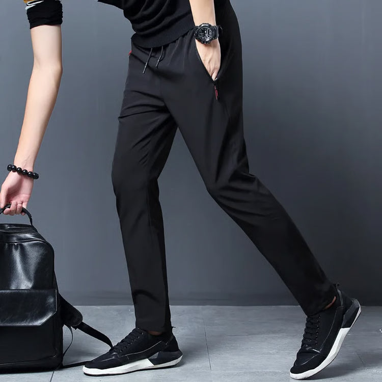 Men’s Casual Slim-Fit Pants – Straight Leg Elastic Waist Trousers