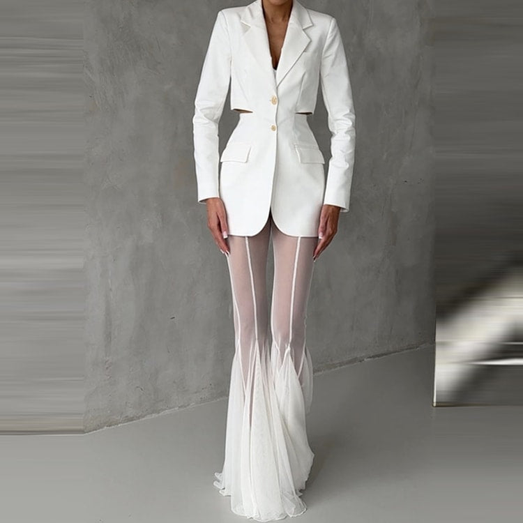 Aura High Waist Mesh Flare Pants – Elegant Sheer Wide Leg Trousers for Chic Summer Styling